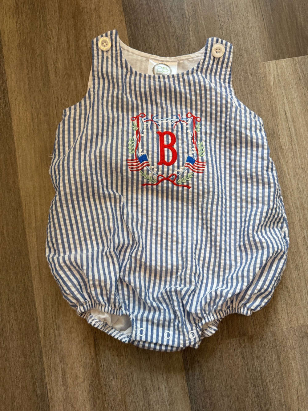 B Monogrammed Blue & White Striped Bubble